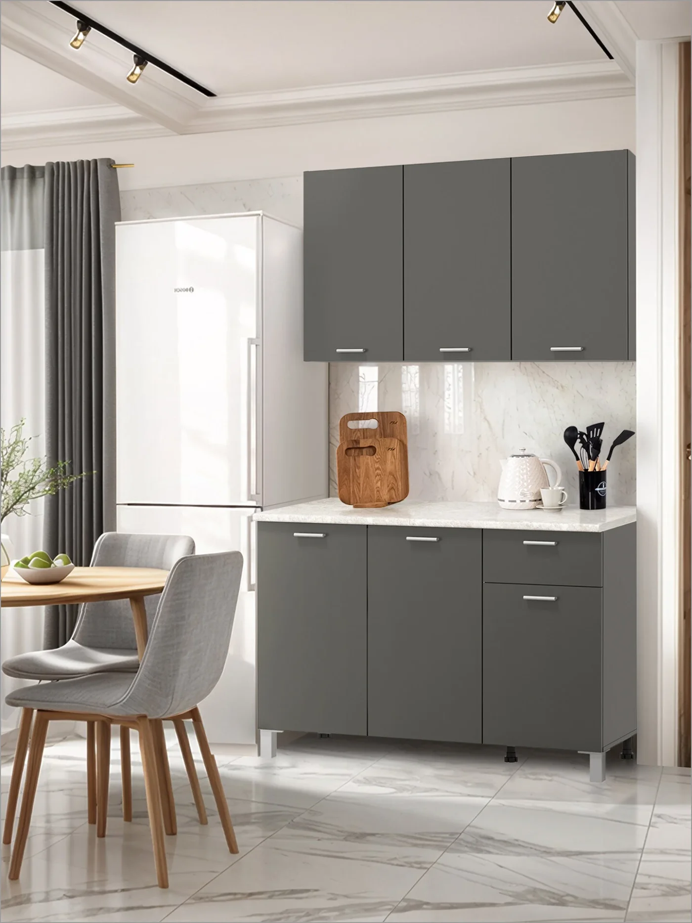 Кухонный гарнитур прямой олмеко "Лима", 120см, диамант серый